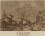 874359 Gezicht op de Catharijnepoort te Utrecht, rond 1735, met op de achtergrond de molen De Fortuin op het ...